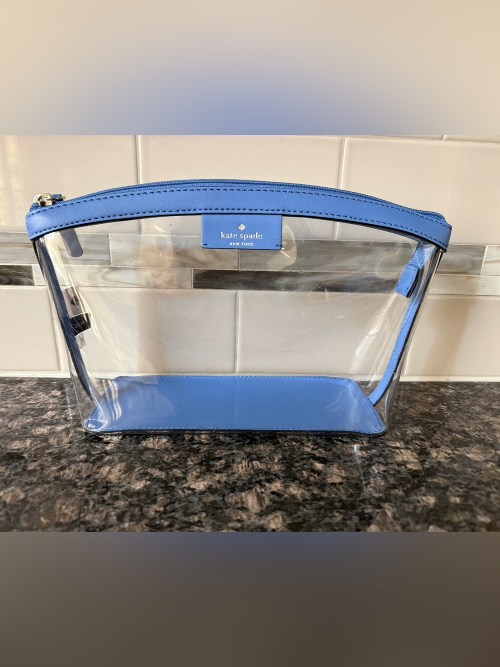 kate spade sabine Clear Cosmetic Pouch with Blue Trim